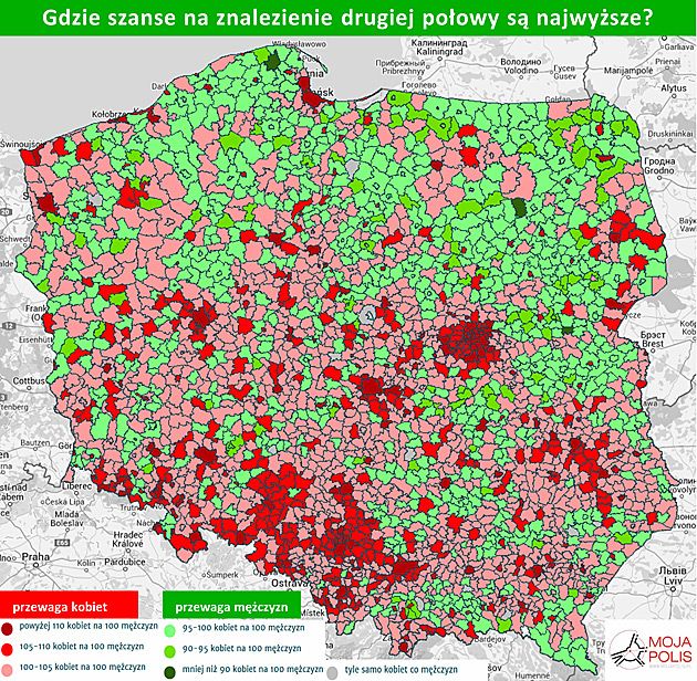 Przeważająca płeć wśród mieszkańców poszczególnych gmin.