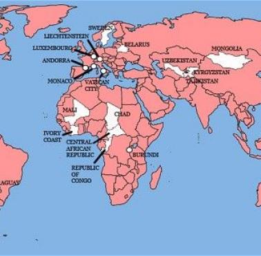 Mapa z zaznaczonymi krajami, z którymi Wlk. Brytania popadała w konflikty na przestrzeni swojego istnienia.