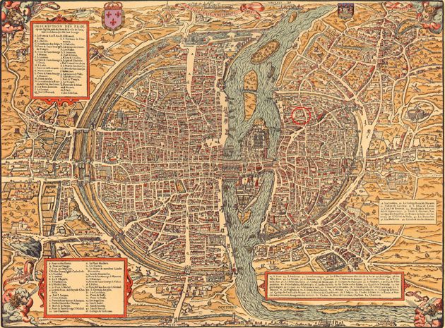Mapa Paryża z 1575 roku