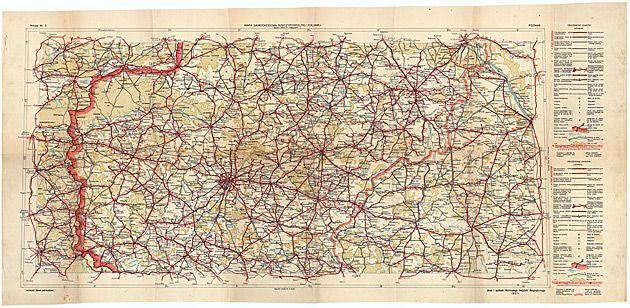 Mapa samochodowa Wielkopolski z 1927 roku.