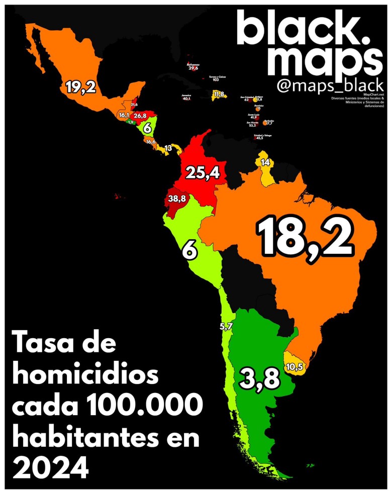 Liczba zabójstw na 100 tys. mieszkańców w Ameryce Środkowej.