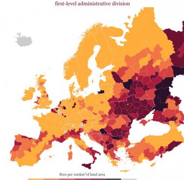 Pożary w Europie w 2019 r. (na 100 km2)