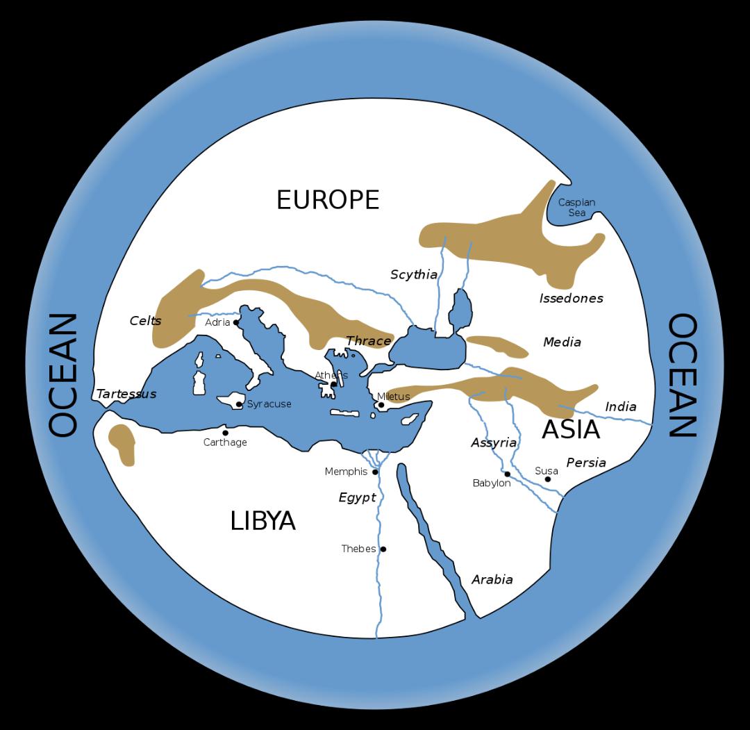 Pierwsza mapa świata autorstwa Hekatajosa z Miletu, 610-546 r. p.n.e.