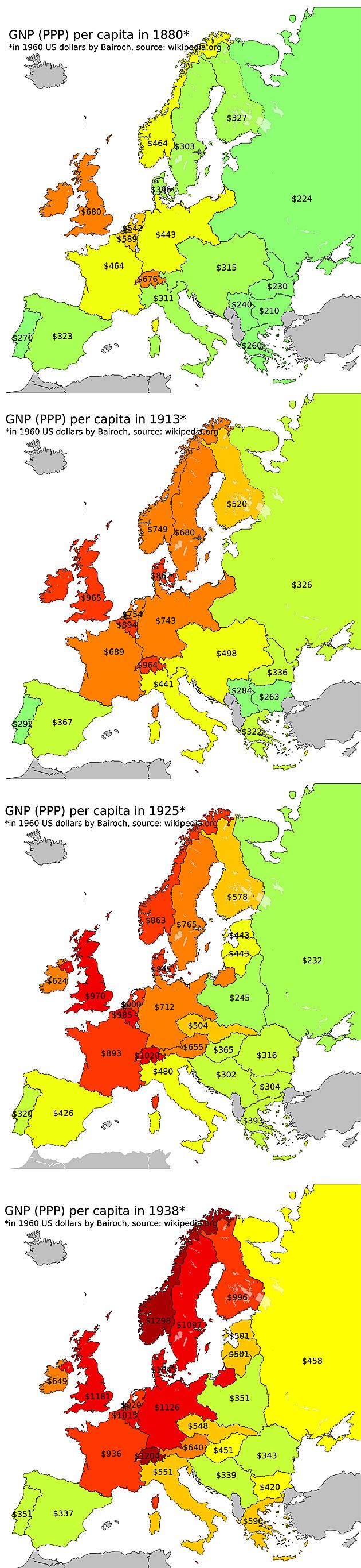 Parytet siły nabywczej GNP (PPP) w poszczególnych latach.