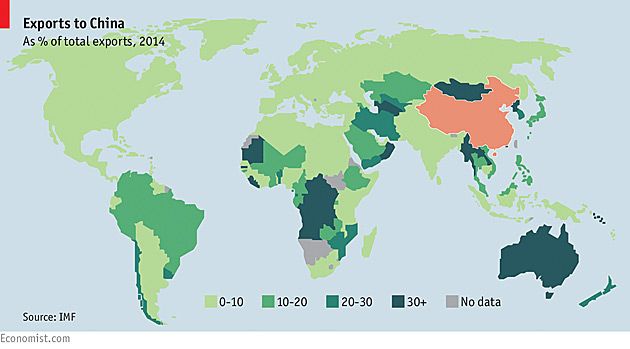 Kraje najbardziej uzależnione od eksportu do Chin.