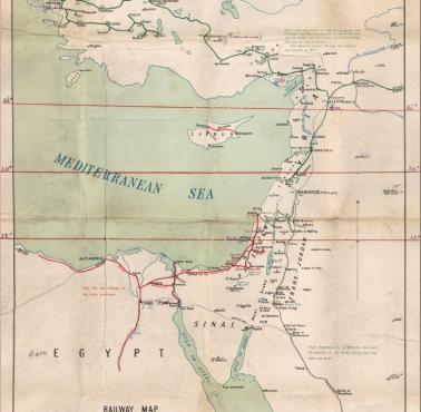 Mapa kolejowa Bliskiego Wschodu. 1914-1919. Opracowała Sekcja Historyczna (Oddział Wojskowy)