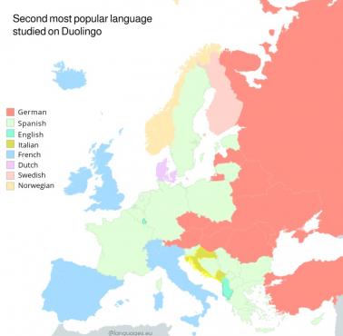 Najpopularniejszy drugi język obcy w Europie na podstawie danych aplikacji Duolingo