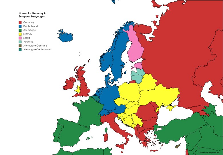 Słowo Niemcy w różnych europejskich językach