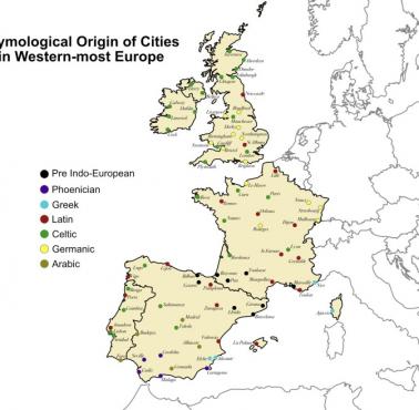 Pochodzenie (Etymologia) nazw miast zachodniej Europy (bez Niemiec, Belgii, Holandii)