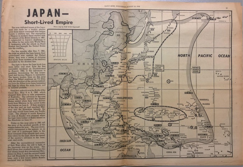 15 sierpnia 1945 Daily News - zdobycze japońskie w Azji i Pacyfiku