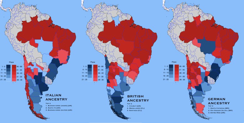 Pochodzenie włoskie, niemieckie i brytyjskie w Argentynie, Brazylii i Chile