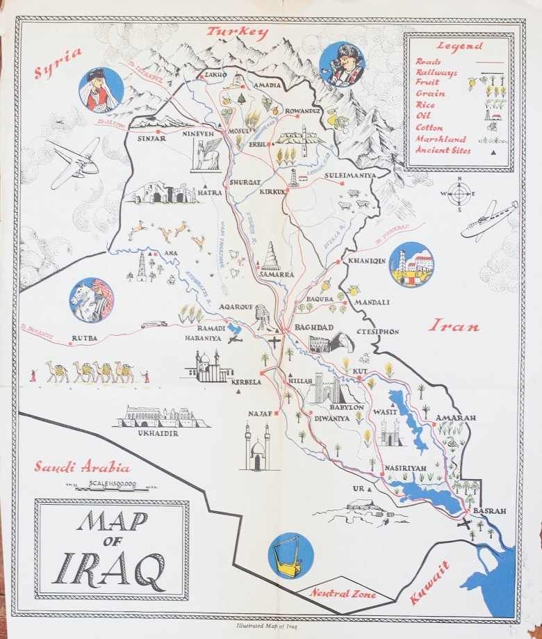 Mapa turystyczna Iraku (lata 50. XX wieku)