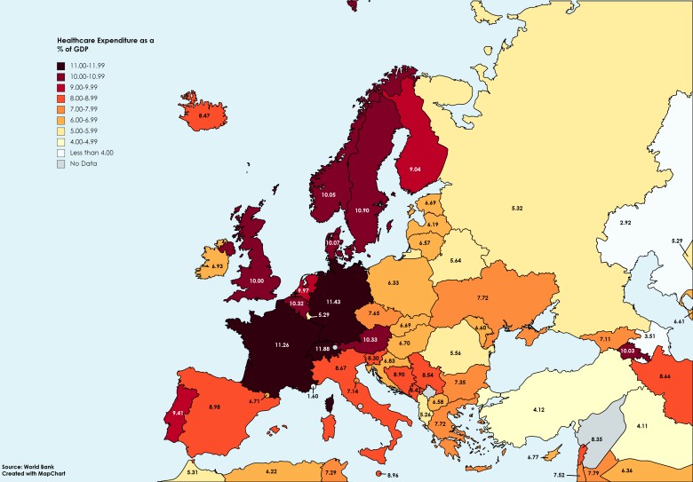 Wydatki na opiekę zdrowotną (służbę zdrowia) w Europie