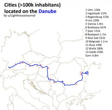 Miasta powyżej 100 tys. mieszkańców przez które przepływa Dunaj
