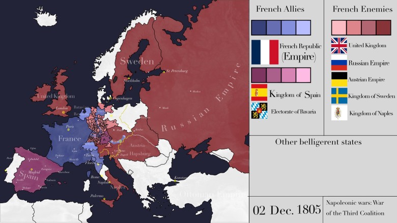 Strategiczna mapa Europy 1805 przed bitwą pod Austerlitz