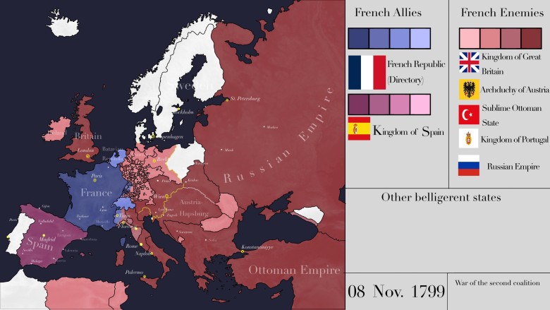 Europa w dniu 8 listopada 1799 roku tuż przed epoką napoleońską