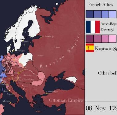 Europa w dniu 8 listopada 1799 roku tuż przed epoką napoleońską