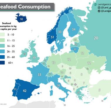Konsumpcja owoców morza w Europie, 2018