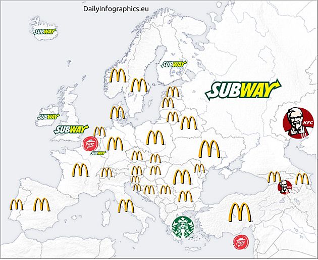Najpopularniejsze fastfoody w poszczególnych europejskich krajach