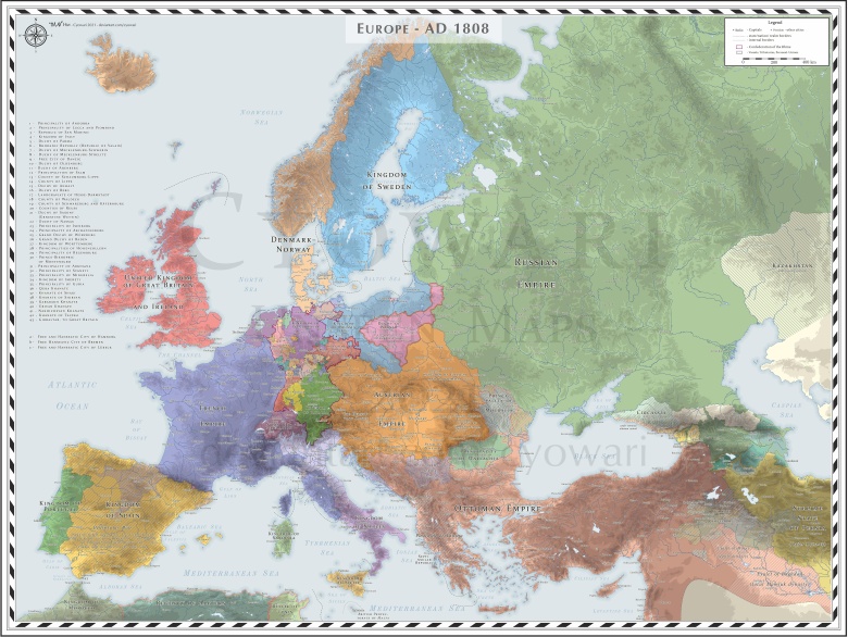 Mapa Europy w 1808 roku