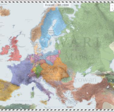 Mapa Europy w 1808 roku