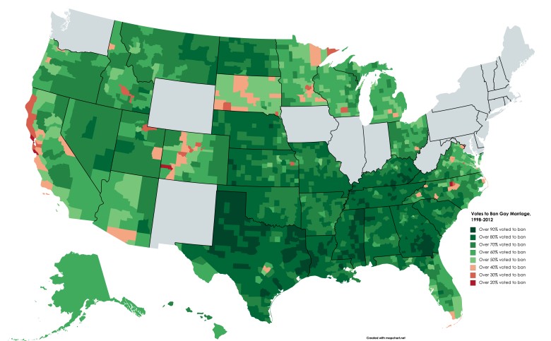 Wyniki referendów zakazujących małżeństw osób tej samej płci (ideologia LGBT), 2004-2012, USA