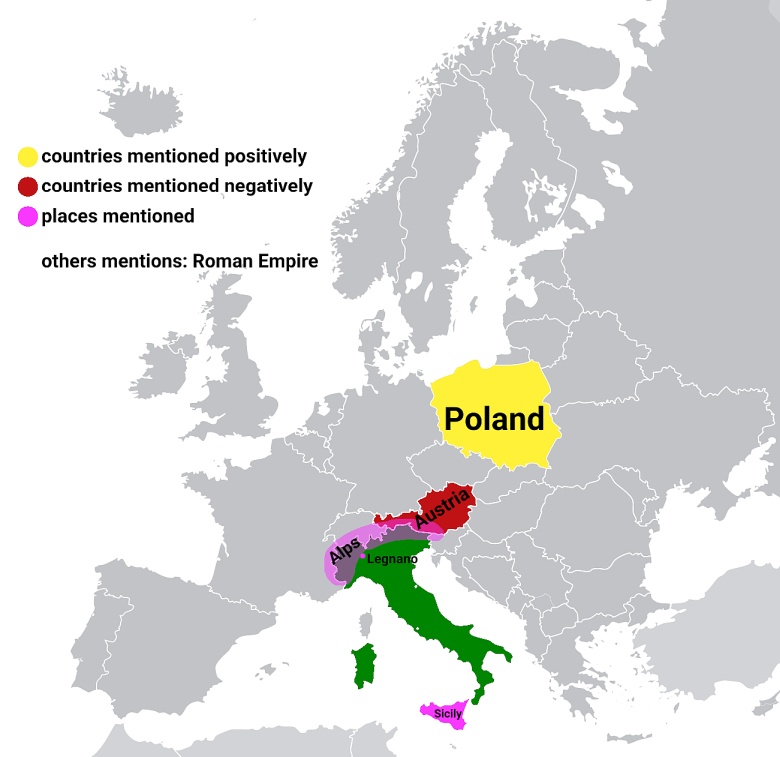 Kraje wymienione we włoskim hymnie narodowym