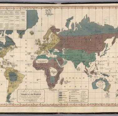 Mapa świata z 1826 roku przedstawiająca stopień cywilizacji autorstwa amerykańskiego geografa Williama Woodbridge'a