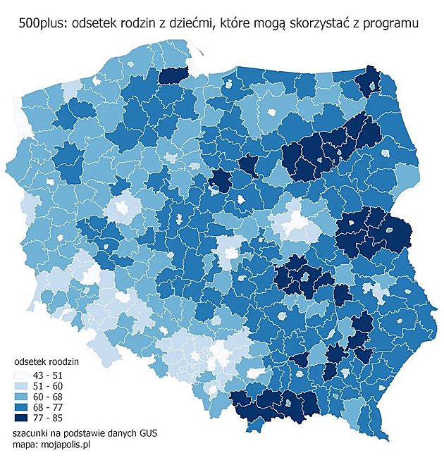 500plus: odsetek rodzin z dziećmi, które mogą skorzystać z programu.