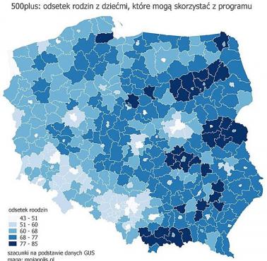 500plus: odsetek rodzin z dziećmi, które mogą skorzystać z programu.