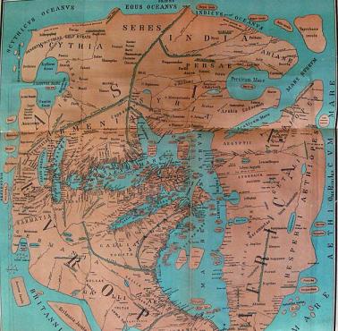 Mapa świata z roku 43 - przedruk mapy narysowanej przez Rzymianina, uznawanego za ojca geografii -  Pomponiusza Melę.