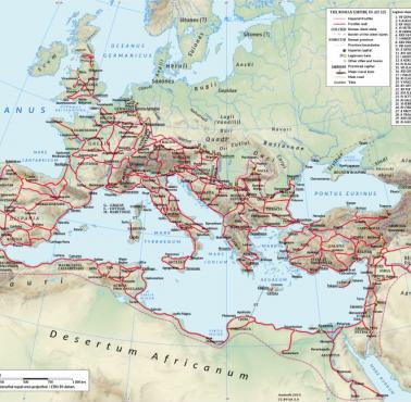 Główne szlaki komunikacyjne i handlowe starożytnego Rzymu, 125 r. n.e.
