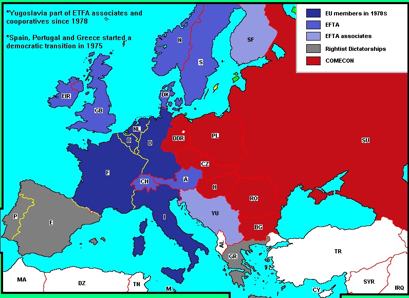 Gospodarcza mapa Europy z lat 70-tych XX wieku