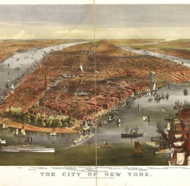 Mapa Nowego Jorku opracowana przez firmę Currier & Ives w 1870 roku
