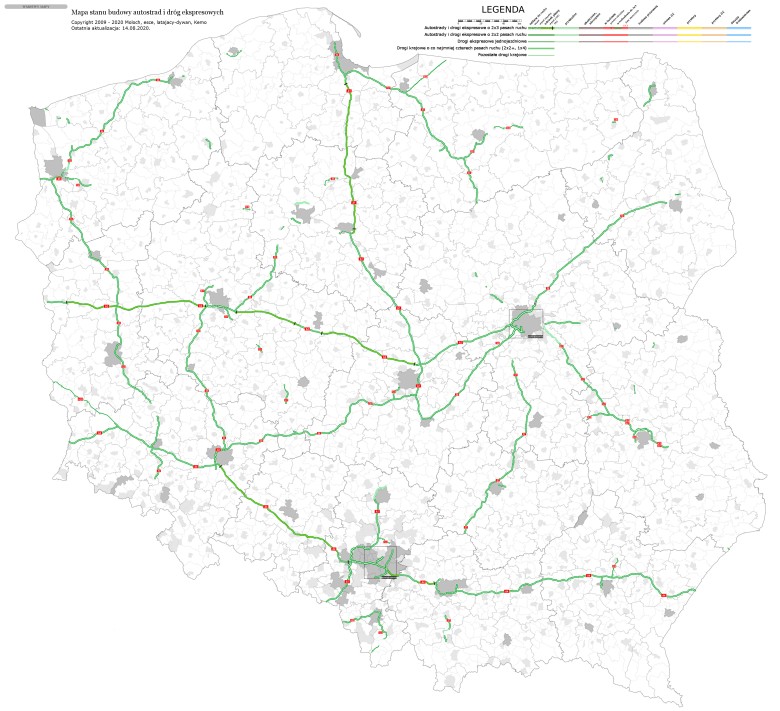 Autostrady i drogi ekspresowe w Polsce (sierpień 2020)