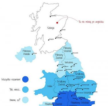 Mapa akcentów na Wyspach Brytyjskich.