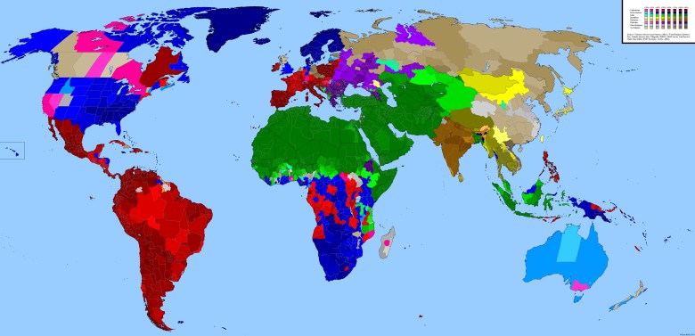 Mapa z naniesionymi religiami