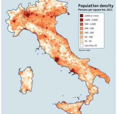 Gęstość zaludnienia Włoch, 2011