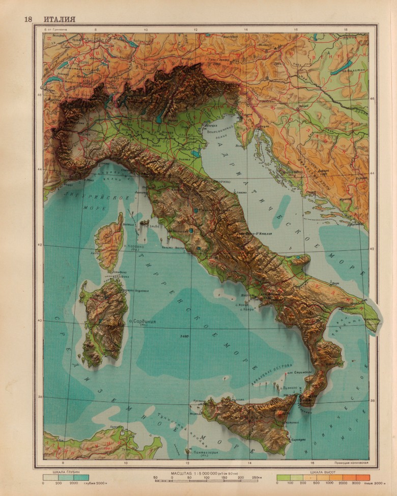 Reliefowa mapa Włoch z 1941 roku
