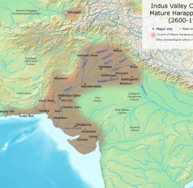 Położenie Harappy w obszarze cywilizacji doliny Indusu 2600-1900 rok p.n.e.