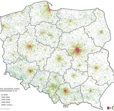 Ile kosztuje metr mieszkania w Polsce (mapa na podstawie ogłoszeń w otodom).