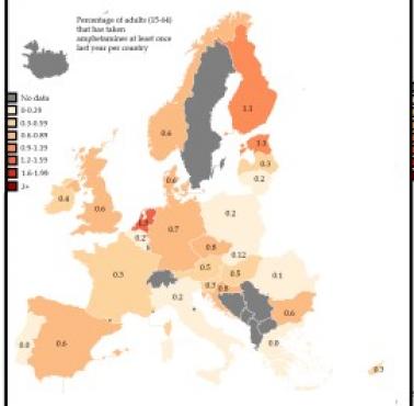 Odsetek osób, które sięgnęły po ecstasy, amfetaminę lub kokainę w Europie.