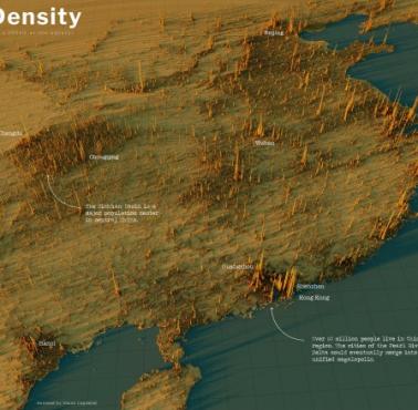Gęstość zaludnienia Chin (3d, do linii Heihe-Tengchong)