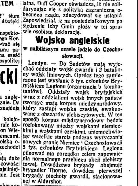 Fragment gazety Gońca Częstochowskiego z 4 października 1938 roku, w dniu podpisania Układu Monachijskiego.