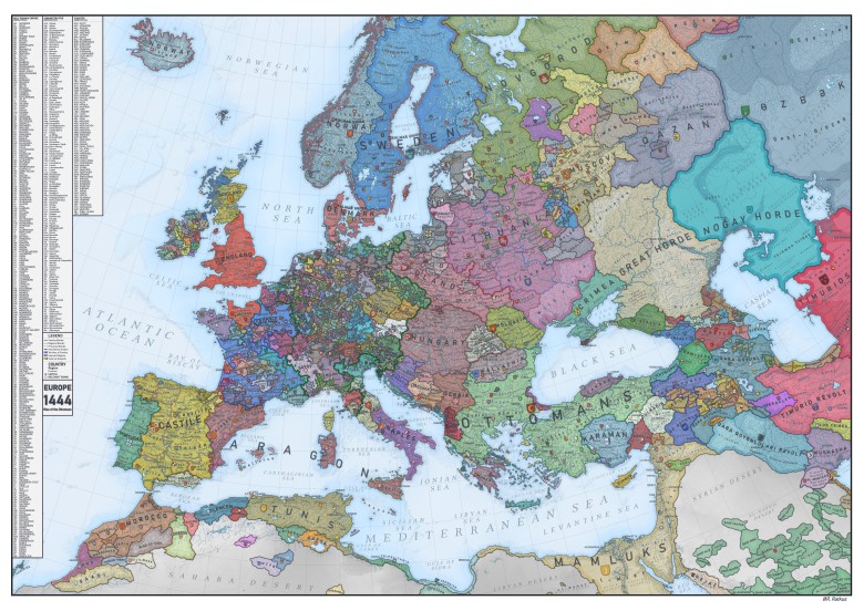 Mapa Europy w 1444 roku