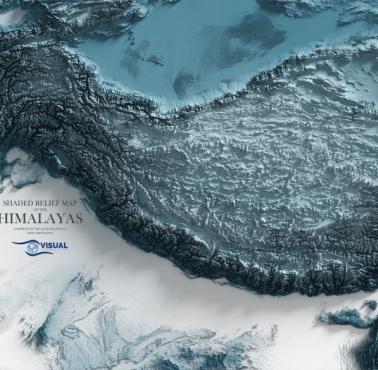 Topograficzna mapa Himalajów, reliefowa