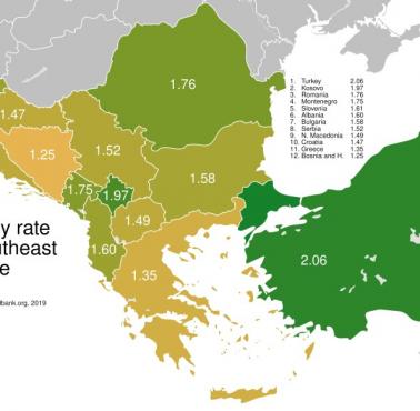 Dzietność w poszczególnych państwach bałkańskich z Turcją, 2019