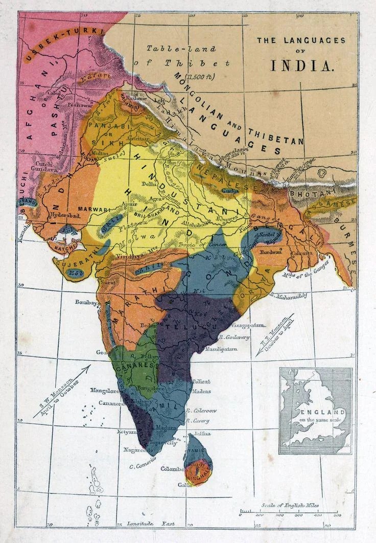 Mapa językowa Indii, 1862