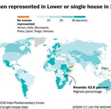 Jaki procent deputowanych do niższej izby parlamentu stanowią kobiety (dane Washington Post)?