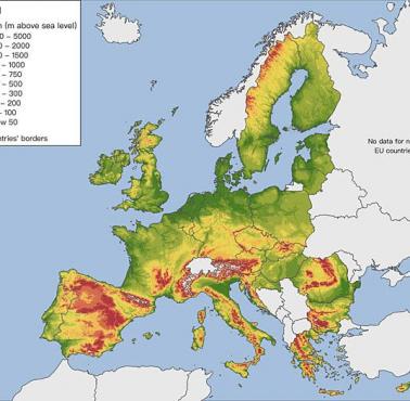 Góry i naniesione granice państw w Europie.